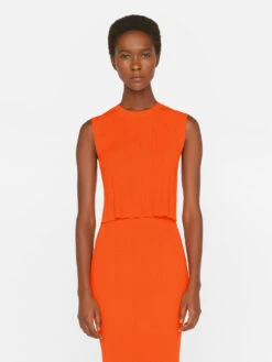 Mixed Rib Cutout Tank -- Bright Tangerine