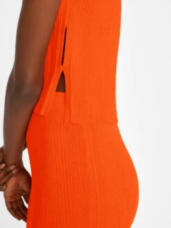 Mixed Rib Cutout Tank -- Bright Tangerine -Elegant Wear Store LWSW1746 BRIGHT TANGERINE FRSU23EC WOMENS DAY 04 1632HR