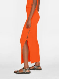Mixed Rib Cutout Skirt -- Bright Tangerine -Elegant Wear Store LWSW1748 BRIGHT TANGERINE FRSU23EC WOMENS DAY 04 1615HR