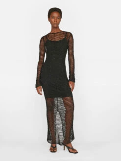Beaded Crochet Dress -- Noir -Elegant Wear Store LWSW1755 NOIR FRSU23EC WOMENS DAY 04 0973HR