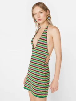 Crochet Halter Mini Dress -- Hot Pink Multi -Elegant Wear Store LWSW1773 HOT PINK MULTI FRSU23EC WOMENS DAY 03 1128HR