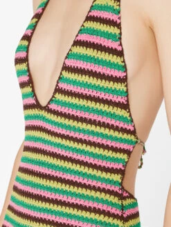 Crochet Halter Mini Dress -- Hot Pink Multi -Elegant Wear Store LWSW1773 HOT PINK MULTI FRSU23EC WOMENS DAY 03 1129HR