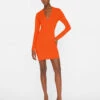 Seamed Button Mini Dress -- Bright Mandarin 2 Seamed Button Mini Dress -- Bright Mandarin -Elegant Wear Store LWSW1805 BRIGHT MANDARIN FRSU23EC WOMENS DAY 05 0947HR