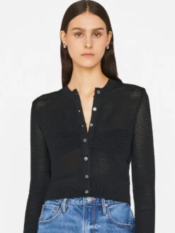 Mixed Stitch Shrunken Cardi -- Noir 15 Mixed Stitch Shrunken Cardi -- Noir -Elegant Wear Store LWSW1815 NOIR FRSU23EC II WOMENS DAY 02 0334HR