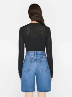 Mixed Stitch Shrunken Cardi -- Noir 13 Mixed Stitch Shrunken Cardi -- Noir -Elegant Wear Store LWSW1815 NOIR FRSU23EC II WOMENS DAY 02 0358HR