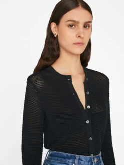 Mixed Stitch Shrunken Cardi -- Noir 11 Mixed Stitch Shrunken Cardi -- Noir -Elegant Wear Store LWSW1815 NOIR FRSU23EC II WOMENS DAY 02 0371HR