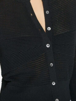 Mixed Stitch Shrunken Cardi -- Noir 12 Mixed Stitch Shrunken Cardi -- Noir -Elegant Wear Store LWSW1815 NOIR FRSU23EC II WOMENS DAY 02 0376HR