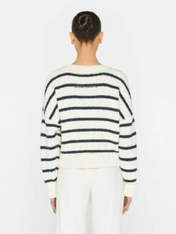 Oversized Crop Crew Sweater -- Navy Multi -Elegant Wear Store LWSW1816 NAVY MULTI FRSU23EC II WOMENS DAY 02 1070HR