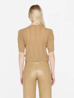 Pointelle Cashmere Ruched Sweater -- Light Camel -Elegant Wear Store LWSW1821 LIGHT CAMEL 0914