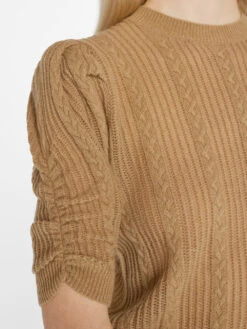 Pointelle Cashmere Ruched Sweater -- Light Camel -Elegant Wear Store LWSW1821 LIGHT CAMEL 0924