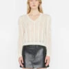 Pointelle Cashmere Ruched Sweater -- Off White -Elegant Wear Store LWSW1822 OFF WHITE 0996