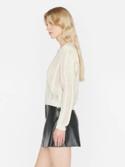 Pointelle Cashmere Ruched Sweater -- Off White -Elegant Wear Store LWSW1822 OFF WHITE 1010