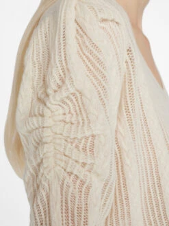 Pointelle Cashmere Ruched Sweater -- Off White -Elegant Wear Store LWSW1822 OFF WHITE 1027
