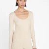 Ribbed Cashmere U-Neck Sweater -- Light Tan -Elegant Wear Store LWSW1838 LIGHT TAN 1326
