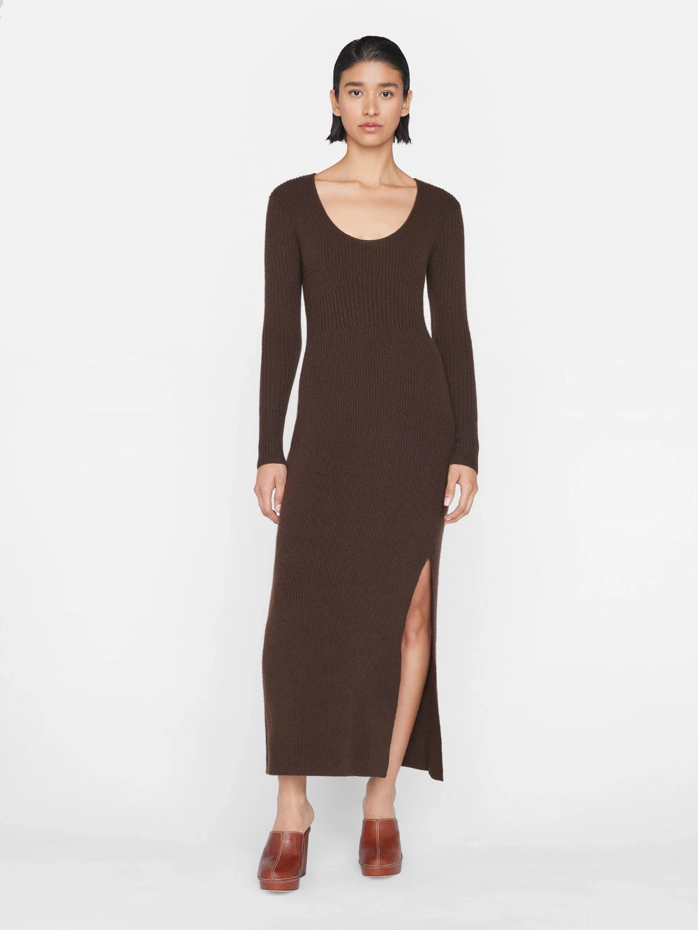 Ribbed Cashmere U-Neck Dress -- Espresso 3 Ribbed Cashmere U-Neck Dress -- Espresso