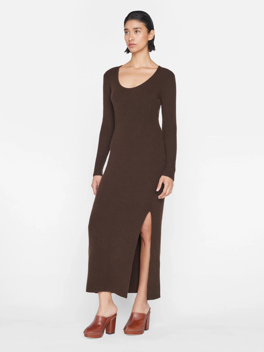 Ribbed Cashmere U-Neck Dress -- Espresso 8 Ribbed Cashmere U-Neck Dress -- Espresso - Image 6
