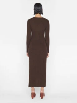 Ribbed Cashmere U-Neck Dress -- Espresso 16 Ribbed Cashmere U-Neck Dress -- Espresso -Elegant Wear Store LWSW1839 ESPRESSO 1287