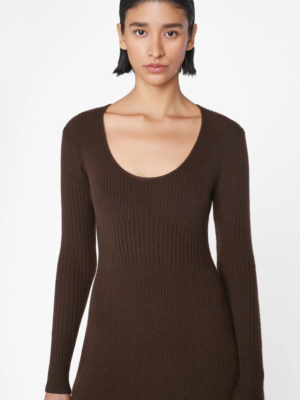 Ribbed Cashmere U-Neck Dress -- Espresso 4 Ribbed Cashmere U-Neck Dress -- Espresso - Image 2