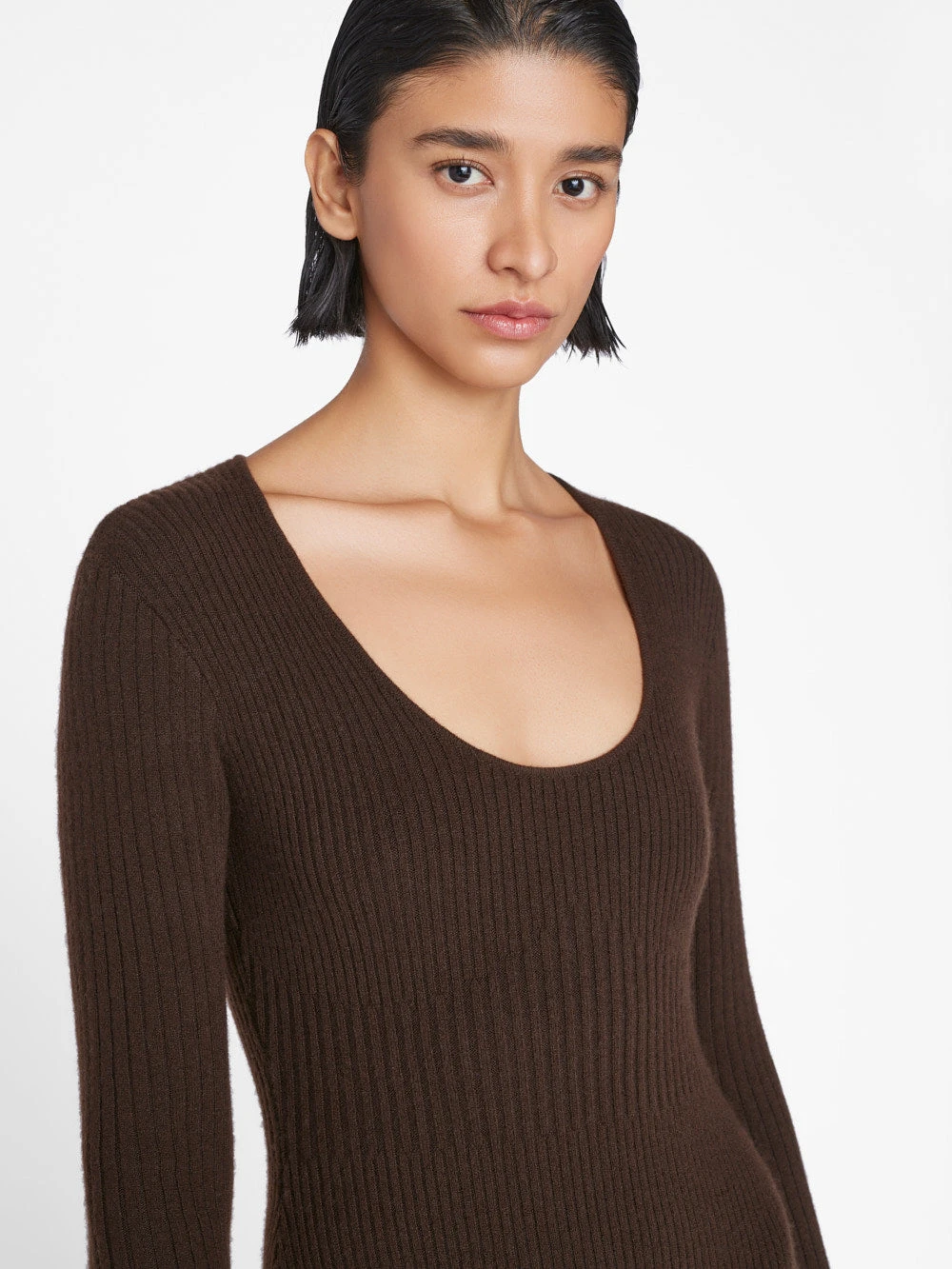Ribbed Cashmere U-Neck Dress -- Espresso 6 Ribbed Cashmere U-Neck Dress -- Espresso - Image 4