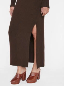 Ribbed Cashmere U-Neck Dress -- Espresso 12 Ribbed Cashmere U-Neck Dress -- Espresso -Elegant Wear Store LWSW1839 ESPRESSO 1296