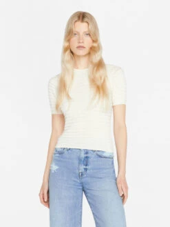 Smocked Short Sleeve Sweater -- Blanc 15 Smocked Short Sleeve Sweater -- Blanc -Elegant Wear Store LWSW1848 BLANC 0074