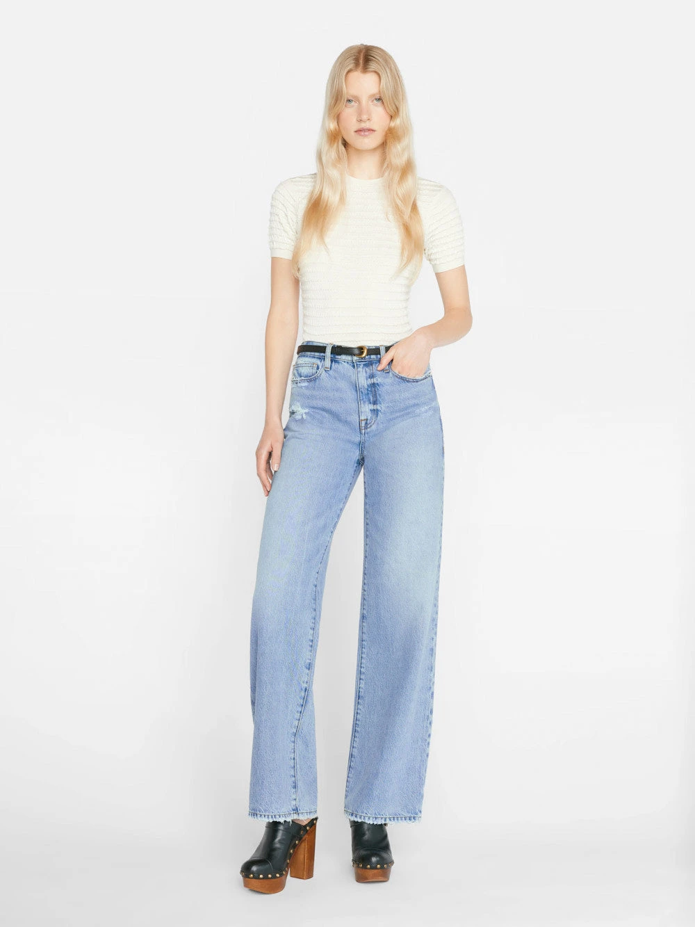 Smocked Short Sleeve Sweater -- Blanc 4 Smocked Short Sleeve Sweater -- Blanc - Image 2