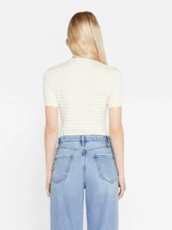 Smocked Short Sleeve Sweater -- Blanc 14 Smocked Short Sleeve Sweater -- Blanc -Elegant Wear Store LWSW1848 BLANC 0115