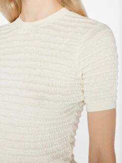 Smocked Short Sleeve Sweater -- Blanc 12 Smocked Short Sleeve Sweater -- Blanc -Elegant Wear Store LWSW1848 BLANC 0121