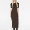 Smocked Knit Dress -- Espresso -Elegant Wear Store LWSW1849 ESPRESSO 1043