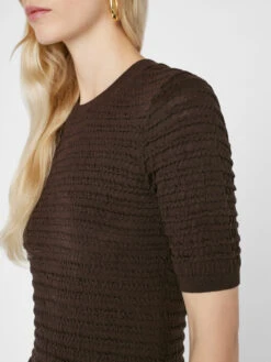 Smocked Knit Dress -- Espresso -Elegant Wear Store LWSW1849 ESPRESSO 1061