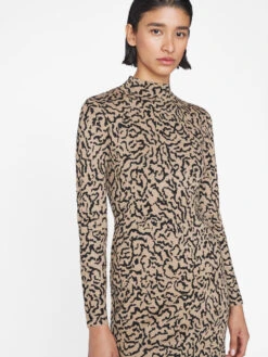 Jacquard Sweater Dress -- Light Camel Multi -Elegant Wear Store LWSW1851 LIGHT CAMEL MULTI 0998