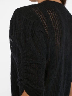 Pointelle Cashmere Ruched Short Sleeve Sweater -- Noir -Elegant Wear Store LWSW1860 NOIR 1011