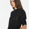 Pointelle Cashmere Ruched Short Sleeve Sweater -- Noir -Elegant Wear Store LWSW1860 NOIR 1016