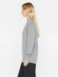 Boyfriend Cashmere Crew -- Gris Heather -Elegant Wear Store LWSW1865 GRIS HEATHER 0436