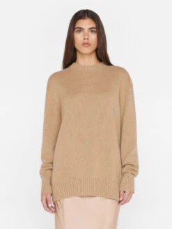 Boyfriend Cashmere Crew -- Light Camel -Elegant Wear Store LWSW1865 LIGHTCAMEL 0219