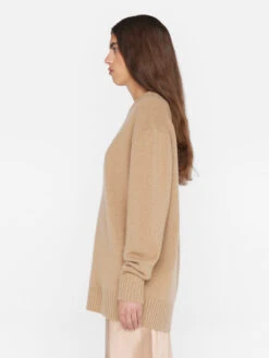 Boyfriend Cashmere Crew -- Light Camel -Elegant Wear Store LWSW1865 LIGHTCAMEL 0222