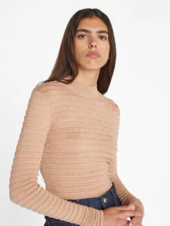 Smocked Mockneck Sweater -- Blush -Elegant Wear Store LWSW1875 BLUSH 0438
