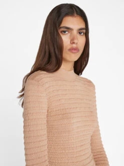 Smocked Mockneck Sweater -- Blush -Elegant Wear Store LWSW1875 BLUSH 0444