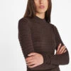 Smocked Mockneck Sweater -- Espresso -Elegant Wear Store LWSW1875 ESPRESSO 0582