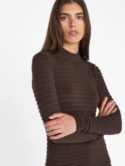 Smocked Mockneck Sweater -- Espresso