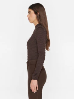 Smocked Mockneck Sweater -- Espresso -Elegant Wear Store LWSW1875 ESPRESSO 0600