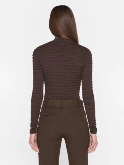 Smocked Mockneck Sweater -- Espresso -Elegant Wear Store LWSW1875 ESPRESSO 0604