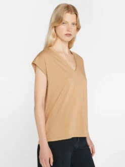 Le Mid Rise V-Neck Tee -- Light Camel -Elegant Wear Store LWTS0826 LIGHT CAMEL 0709