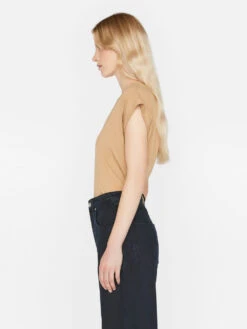 Le Mid Rise V-Neck Tee -- Light Camel -Elegant Wear Store LWTS0826 LIGHT CAMEL 0723