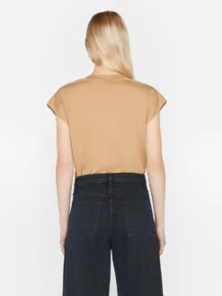 Le Mid Rise V-Neck Tee -- Light Camel -Elegant Wear Store LWTS0826 LIGHT CAMEL 0731