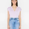 Le Mid Rise V Neck Tee -- Lilac -Elegant Wear Store LWTS0826 LILAC FRSU23EC II WOMENS DAY 02 0796HR