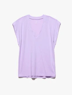 Le Mid Rise V Neck Tee -- Lilac -Elegant Wear Store LWTS0826 LILC