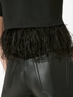 Cropped Feather Tee -- Noir -Elegant Wear Store LWTS2014 NOIR FRSU23EC WOMENS DAY 03 1167HR