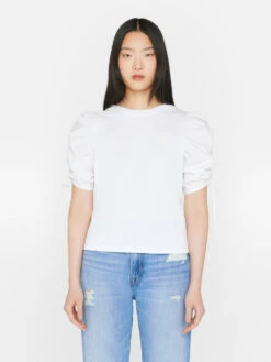 Ruched Tie Sleeve Tee -- Blanc -Elegant Wear Store LWTS2027 BLANC FRSU23EC II WOMENS DAY 01 0763HR