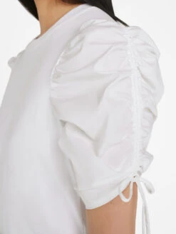 Ruched Tie Sleeve Tee -- Blanc -Elegant Wear Store LWTS2027 BLANC FRSU23EC II WOMENS DAY 01 0785HR